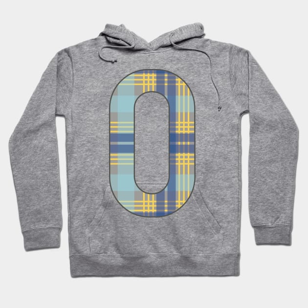 Monogram Letter O, Blue, Yellow and Grey Scottish Tartan Style Typography Design Hoodie by MacPean